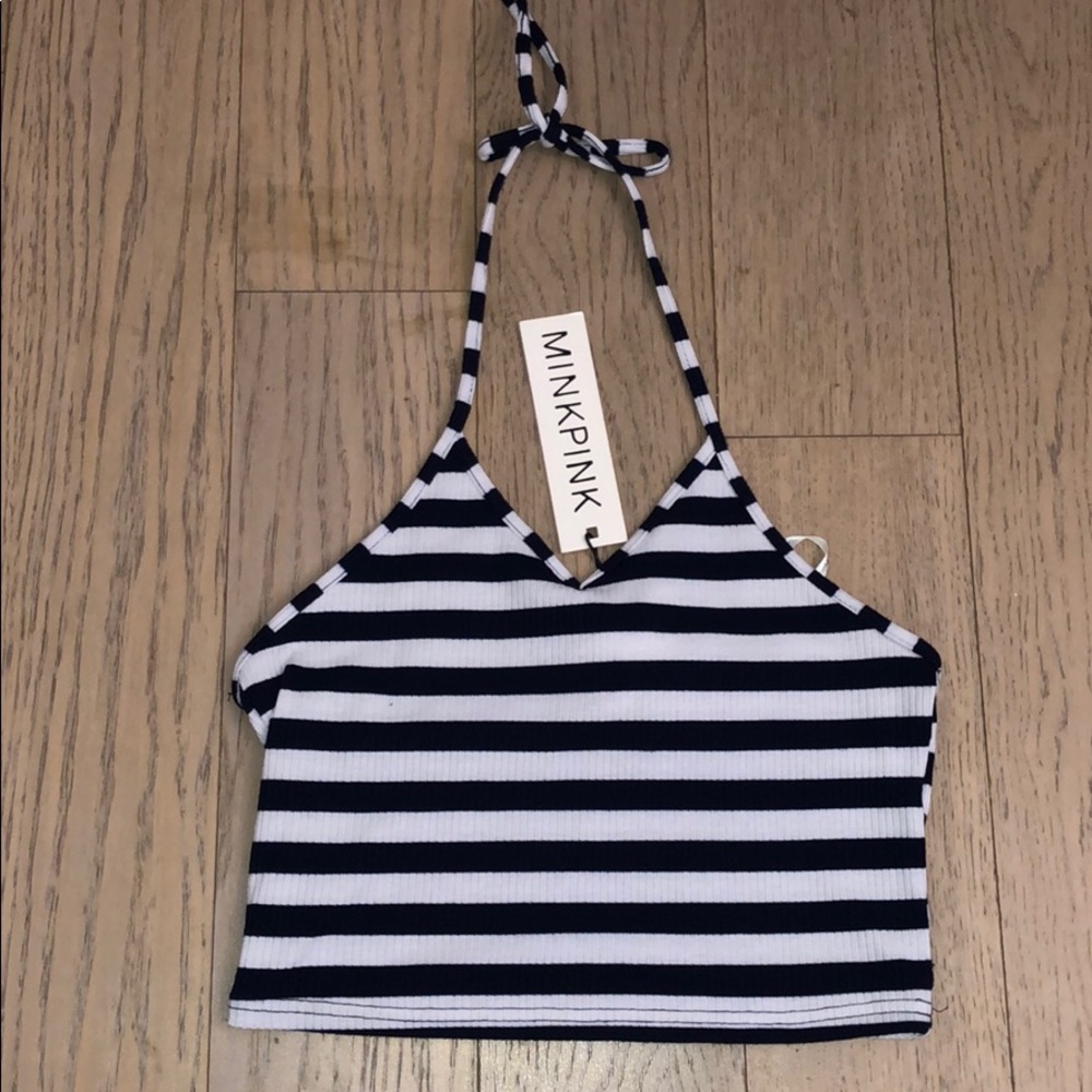 Blue and white cropped halter top